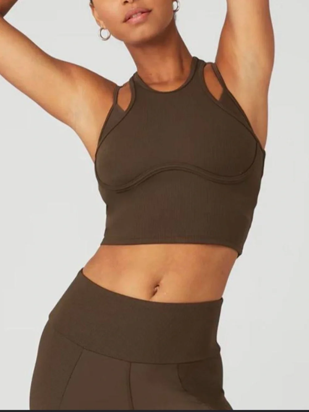 ALO Yoga Enchanted Ribbed Airlift Bra Tank — Chocolate Brown